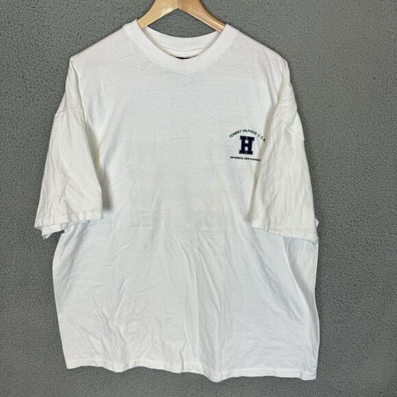 S Vtg Y2K Tommy Hilfiger Shirt Mens XL White Short Sleeve Crew Neck - Picture 1 of 8
